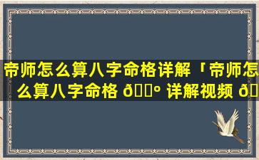 帝师怎么算八字命格详解「帝师怎么算八字命格 🌺 详解视频 🕷 」